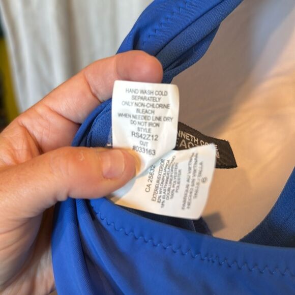 Kenneth Cole Reaction Size 6 Ruffled One Piece Swimsuit Blue Halter Strap - Picture 7 of 8